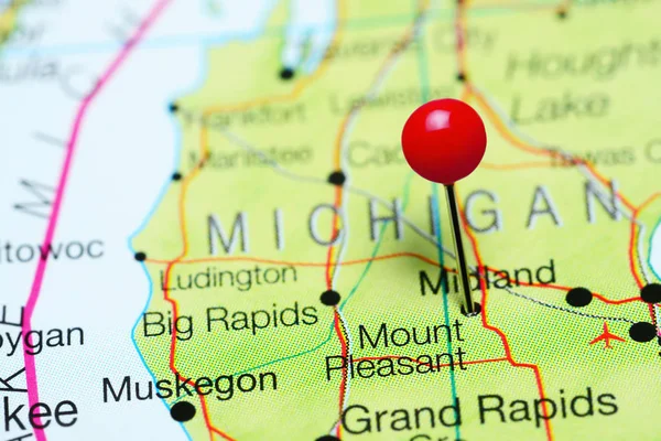 Mount Pleasant przypięte na mapie miasta Michigan, Stany Zjednoczone Ameryki — Zdjęcie stockowe