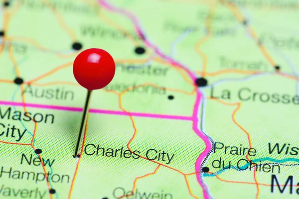 Charles City vastgemaakt op een kaart van Iowa, Verenigde Staten — Stockfoto