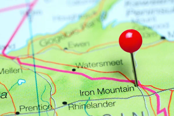 Iron Mountain pinned on a map of Wisconsin, USA