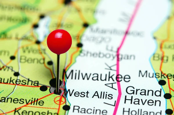 West Allis Vastgepind Een Kaart Van Wisconsin Usa Stockfoto