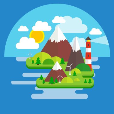 Düz ada illüstrasyon 