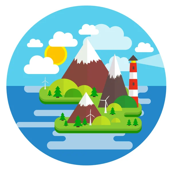 Flat Island Illustration — Stock Vector