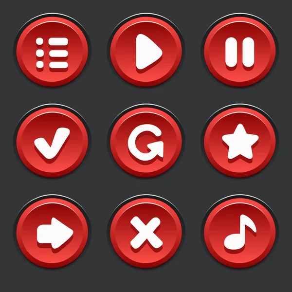 गेमिंग इंटरफेस के लिए लाल बटनों का वेक्टर सेट — स्टॉक वेक्टर