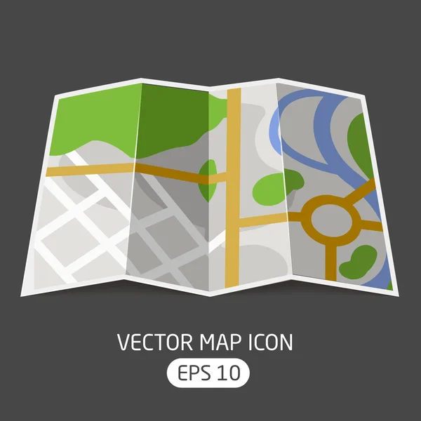Vektor karta ikon på böjda papperet med systematiken i staden, gator och torg — Stock vektor