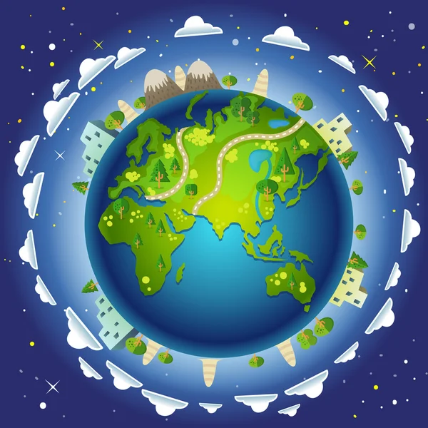 Darstellung des Planeten Erde, der Ozeane und Meere in Form eines Globus — Stockvektor