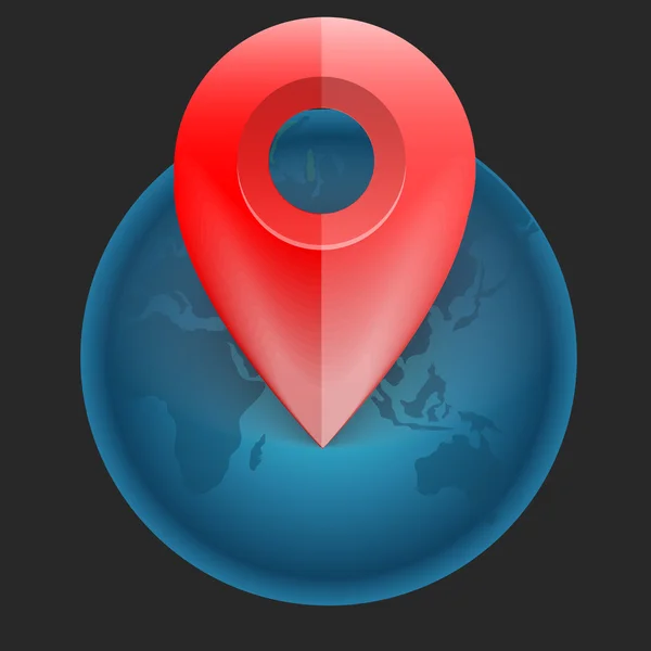 Ícone para uso em sites com um mapa e etiqueta com coordenadas — Vetor de Stock
