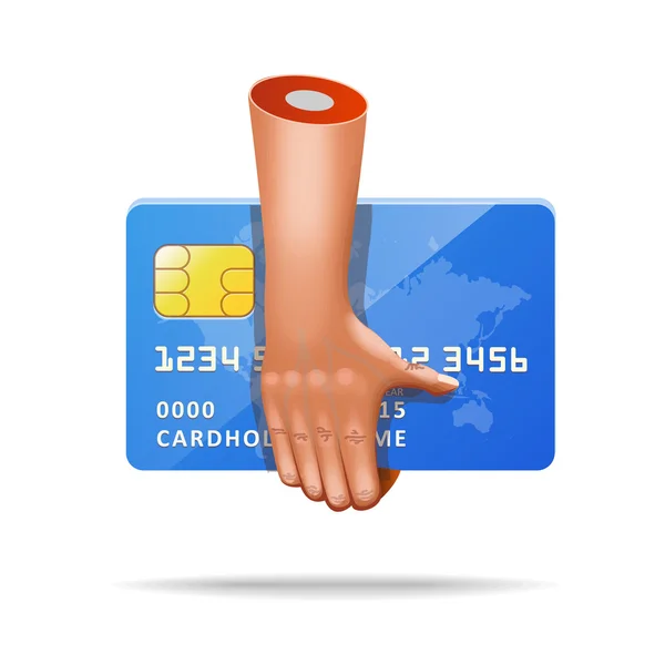 Very realistic credit card hand icon — Stock Vector