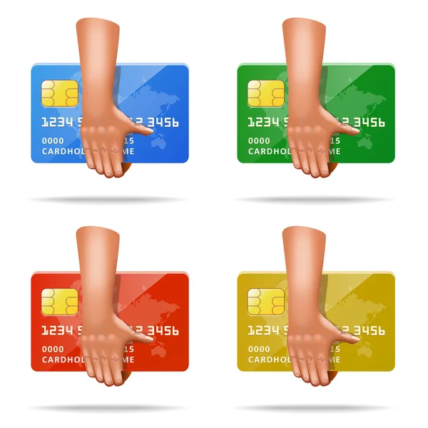 Vector set of realistic icons with hand and credit card — Stock Vector