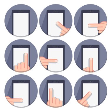 düz ayarlamak vektör yuvarlak simgeler bir parmak ve bir mobil cihaz ile jest