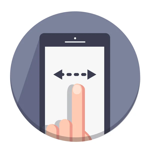Vektor ploché kulaté ikony s prstem a mobilní zařízení s gesty — Stockový vektor
