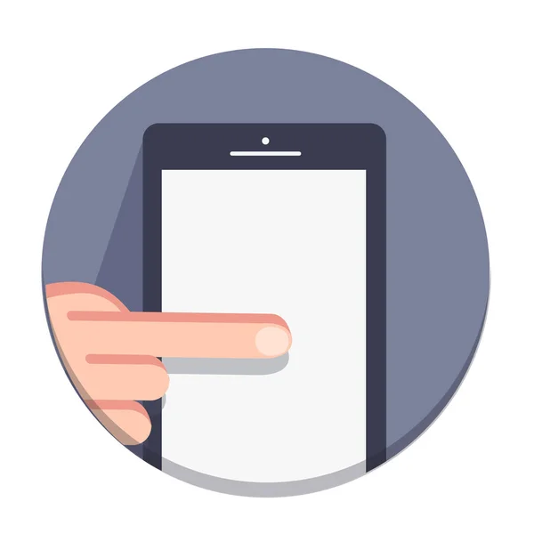 Vector flat round icons with a finger and a mobile device with gestures — Stock Vector