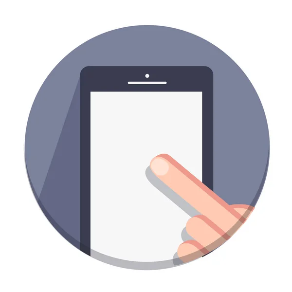 Vector flat round icons with a finger and a mobile device with gestures — Stock Vector
