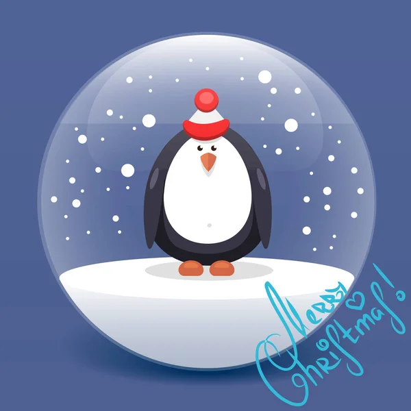 Vektorové vánoční plochý tučňák — Stockový vektor