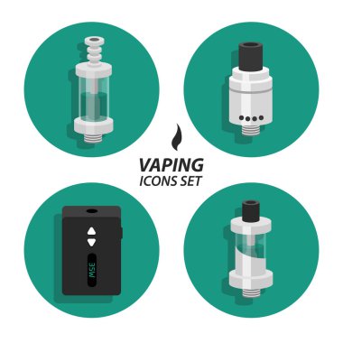 Vaping düz Icons set