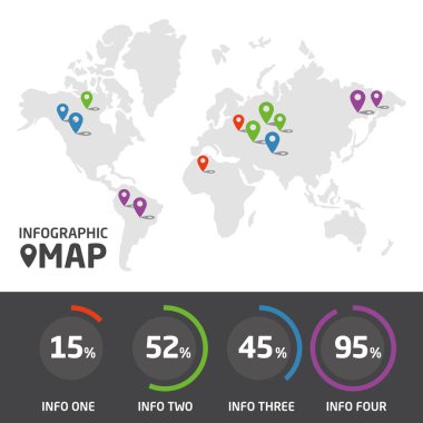 Infographic şablon kartı, iğne, etiketleri ve yüzde ile