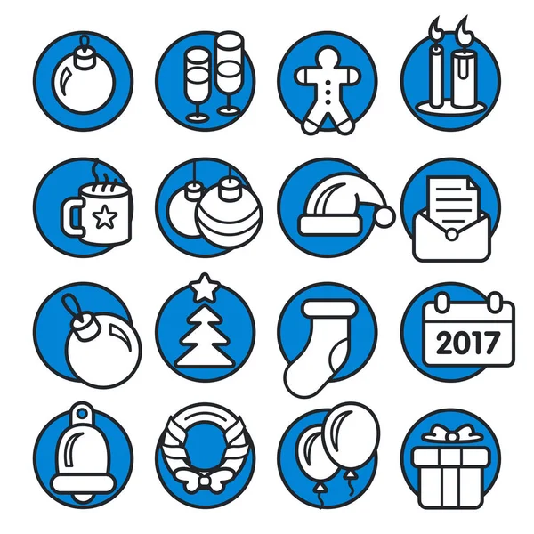 Icone Natale cerchio di raccolta impostato nuovo anno — Vettoriale Stock