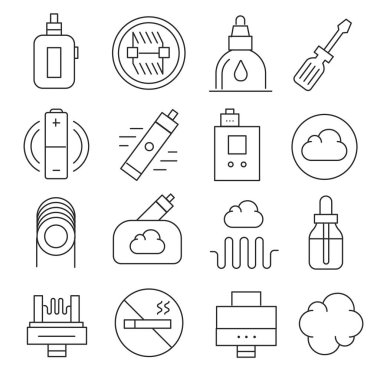 İzole eğilim vektör vaping Icons set