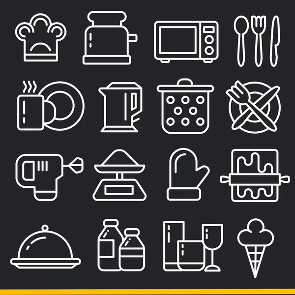 Vector líneas iconos pack colección cocina — Archivo Imágenes Vectoriales