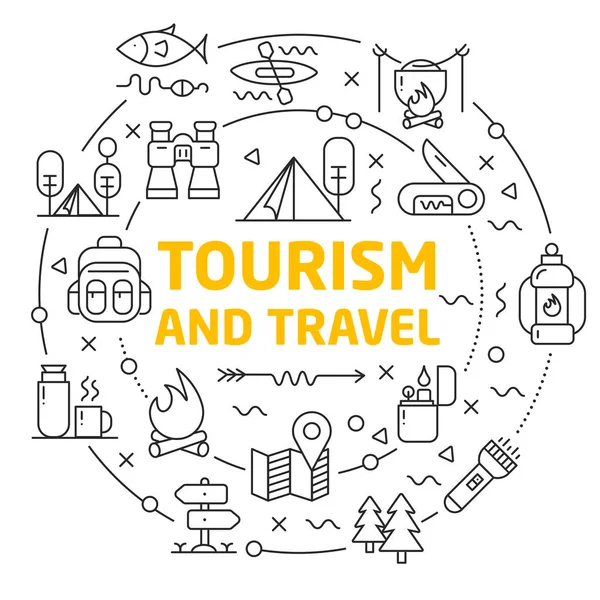Lignes icônes illustration cercle tourisme et Voyage — Image vectorielle