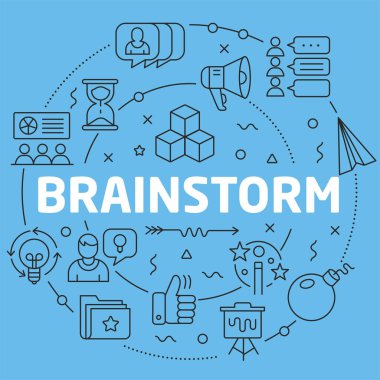 Mavi çizgi düz daire illüstrasyon beyin fırtınası