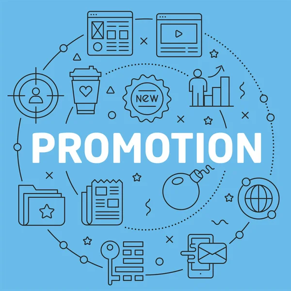 Promotion d’illustration ligne plat cercle bleue — Image vectorielle