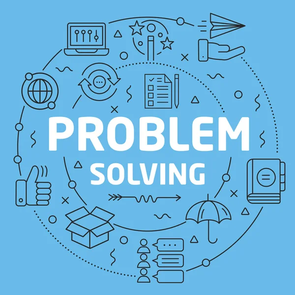 Línea azul Círculo plano ilustración solución de problemas — Vector de stock