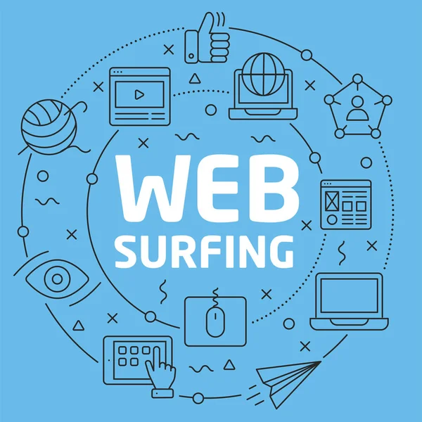 Blue Line Flat Circle illustration surf sur le web — Image vectorielle