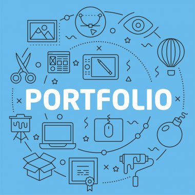 Mavi çizgi düz daire illüstrasyon portföy