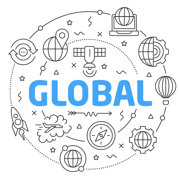 Line Flat Circle illustration global — Stock Vector