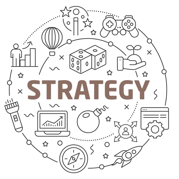 Linha Plano Círculo ilustração estratégia —  Vetores de Stock