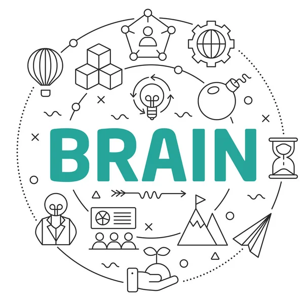 Línea Círculo plano ilustración del cerebro — Archivo Imágenes Vectoriales