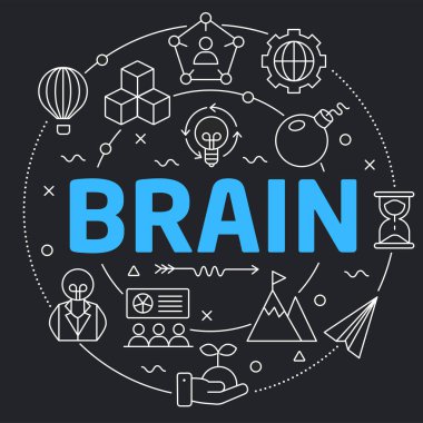 Siyah çizgi düz daire illüstrasyon beyin