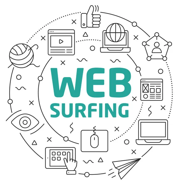 Línea Flat Circle ilustración web surf — Vector de stock