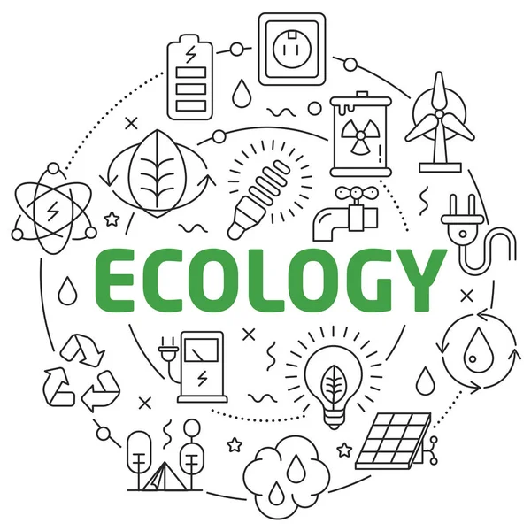 Lijn platte cirkel illustratie ecologie — Stockvector