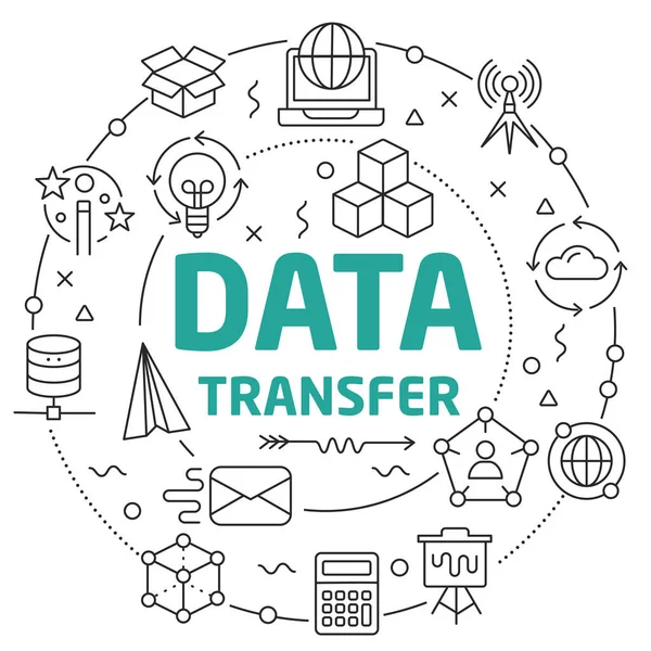 Línea Círculo plano ilustración transferencia de datos — Vector de stock