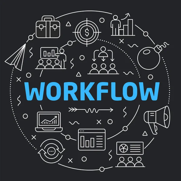 Zwarte lijn platte cirkel illustratie werkstroom — Stockvector