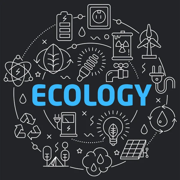 Linha preta Círculo plano ilustração ecologia —  Vetores de Stock