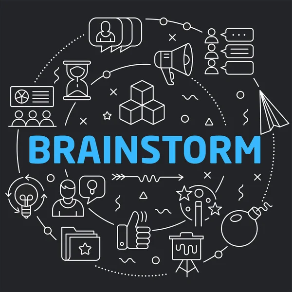 Svart linje Flat Circle illustrasjon brainstorm – stockvektor