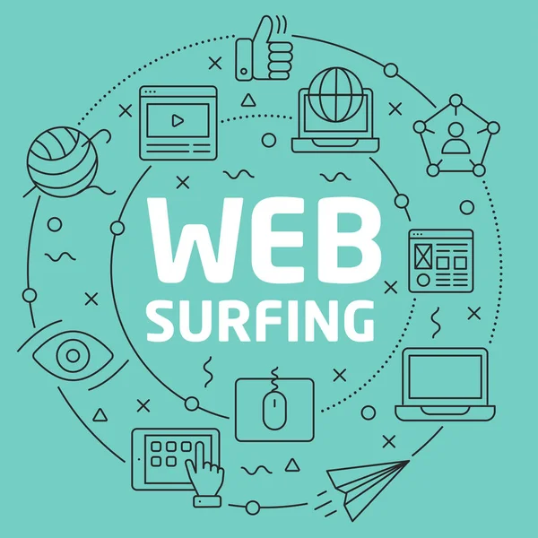 Línea Verde Circulo Plano ilustración web surf — Vector de stock