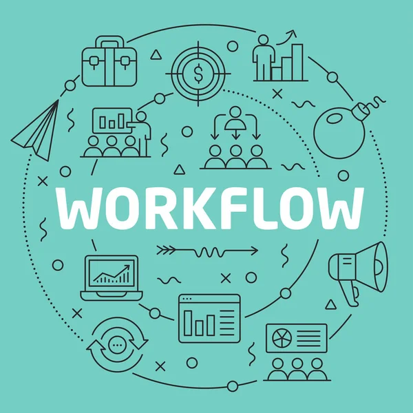 Fluxo de trabalho de ilustração de círculo plano de linha verde —  Vetores de Stock
