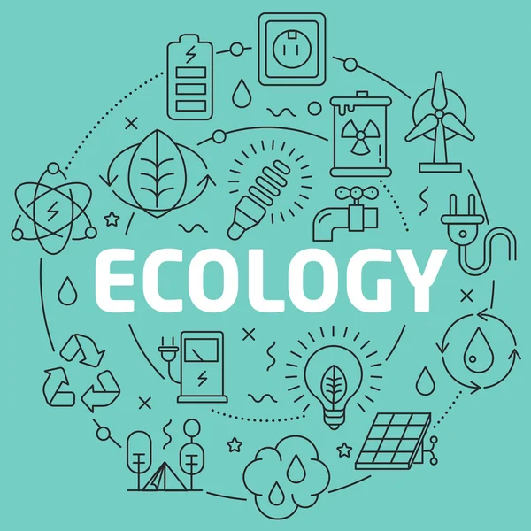 Zöld vonal lapos kör illusztráció ökológia — Stock Vector