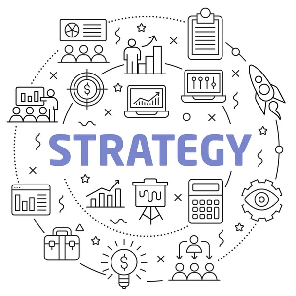 Strategia ilustracja liniowa slajdów w prezentacji — Wektor stockowy