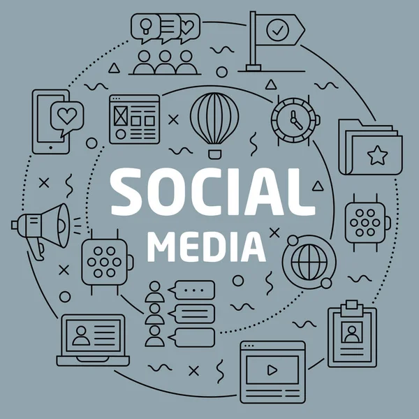 Ilustracja liniowa mediów społecznościowych — Wektor stockowy