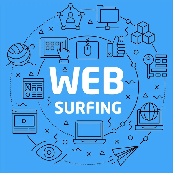 Ilustración lineal web surf — Vector de stock