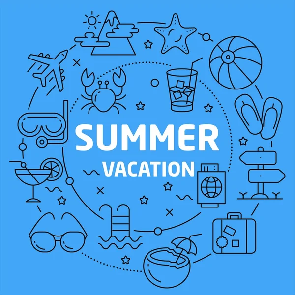 Illustration linéaire vacances d'été — Image vectorielle