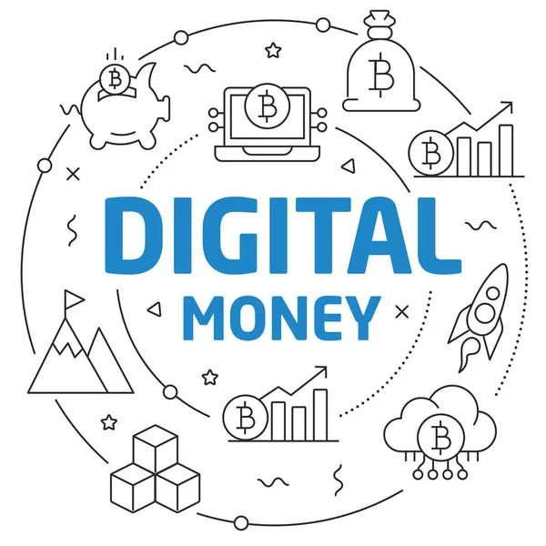 Linee illustrazione moneta digitale — Vettoriale Stock