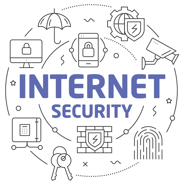 Линии иллюстрации интернет-безопасности — стоковый вектор