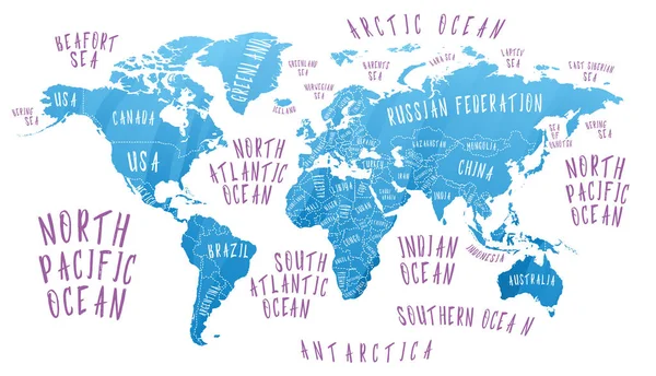 Mapa da Terra com o nome dos países — Vetor de Stock