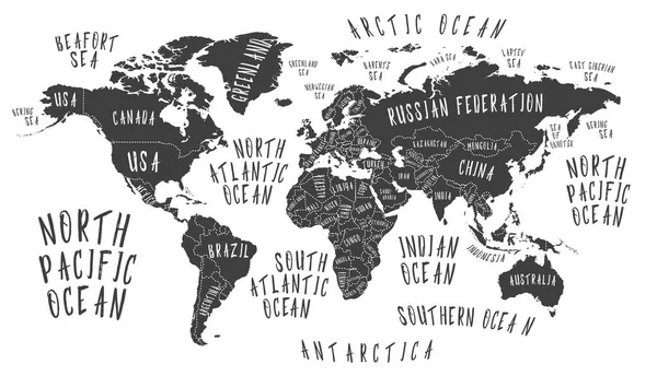 Mapa da Terra com o nome dos países — Vetor de Stock