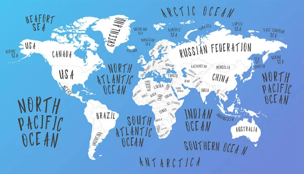 Mapa de la Tierra con el nombre de los países — Archivo Imágenes Vectoriales